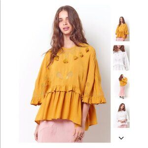 NWT Corey Lynn Calter Paloma Marigold XS/S Cut Out Drapey Oversized Blouse